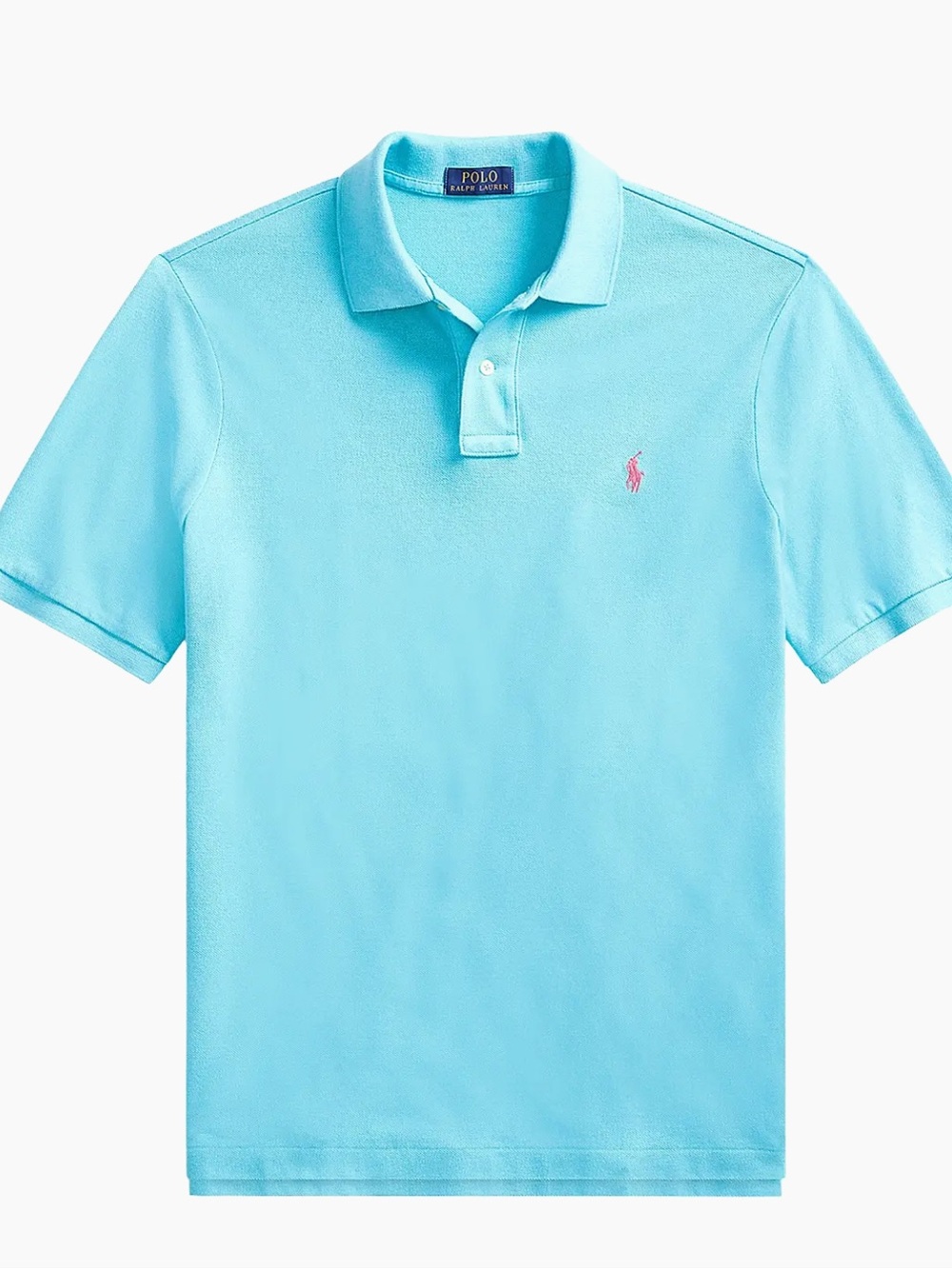 Polo by Ralph Lauren Men’s Aqua Pique Polo with Pink Pony